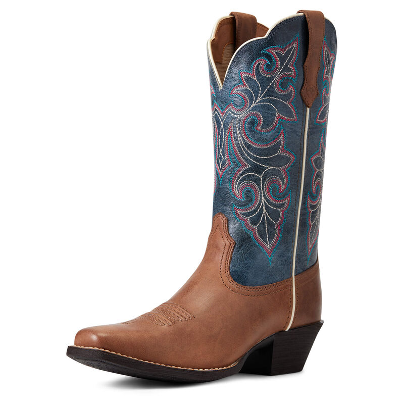 Botas Vaqueras Ariat Round Up Square Toe Marrones/Azul Marino Mujer - Chile 675-ACXLKY